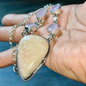 Sunstone & Faceted Chalcedony Pendant Necklace